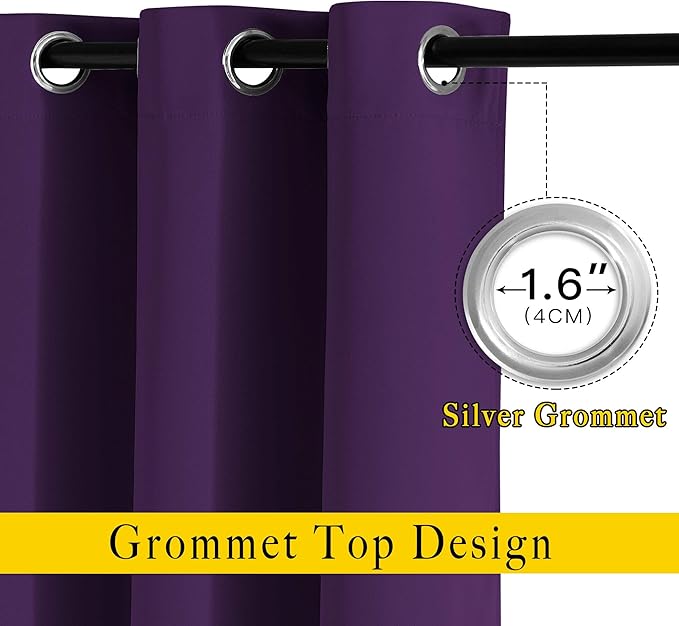 NICETOWN Blackout Kitchen Curtains for 50 inches Long - Grommet Thermal Insulated Window Treatments Light Blocking Drapes for Bedroom/Girl Room, Royal Purple, W34 x L50, 2 Panels