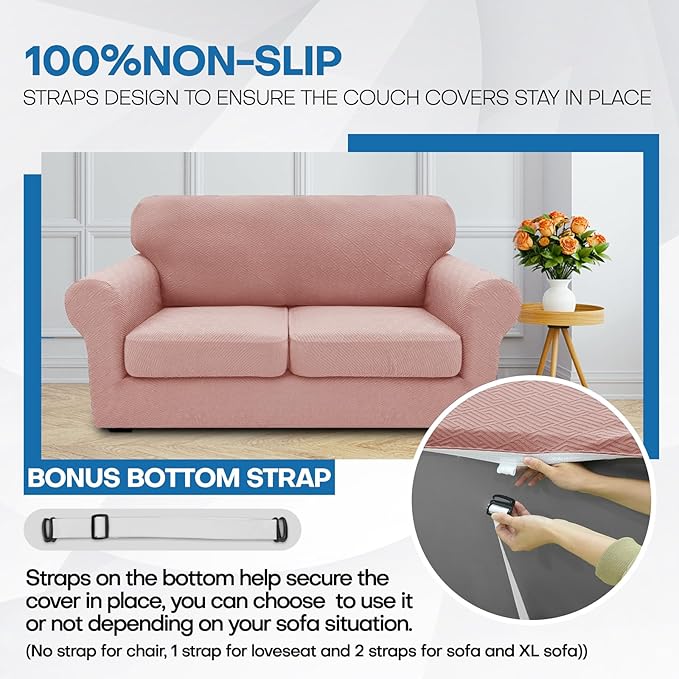 XINEAGE New 2 Pieces Chair Covers with Arms Super Stretch Chair Slipcover for Living Room Pet Dog Universal Slip Cover Anti Slip Armchair Furniture Protector (Dusty Pink), 31"-46"(1 Cushion)