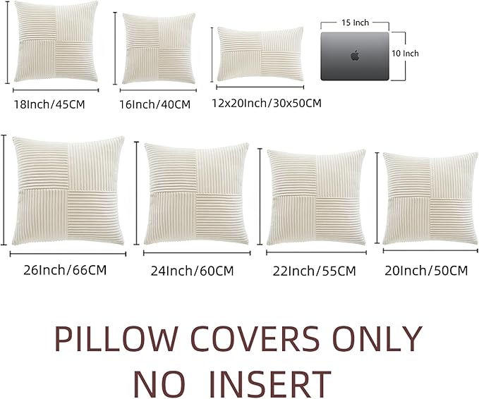 Fancy Homi 2 Packs Boho Cream Decorative Throw Pillow Covers 18x18 Inch for Living Room Couch Bed Sofa, Rustic Farmhouse Home Decor, Soft Corss Corduroy Patchwork Textured Square Cushion Case 45x45 cm