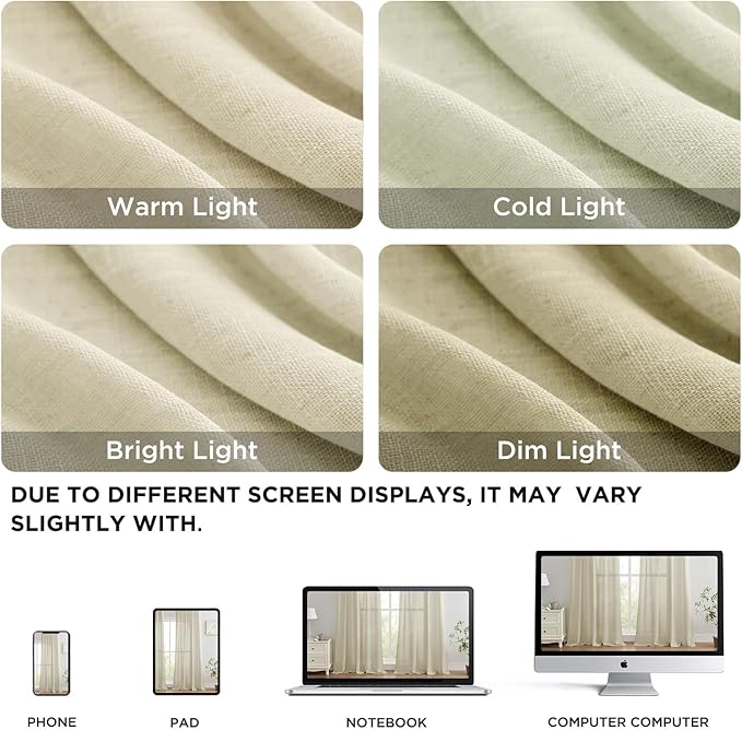Joydeco Linen Curtains 72 Inch Length 2 Panels Set, Light Filtering Curtains for Bedroom Living Room,Linen Blend Drapes 52 Inches Wide with Back Tab Rod Pockets (W52 x L72 Inch, Natural)
