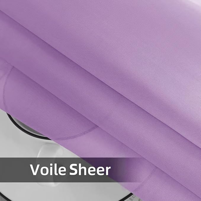 youleyar Solid Sheer Rod Pocket Curtain Voile Draperies 2 Panels White Beige Black Grey Coffee 52 Inch Width 96 Inch Long 1 Pair for Kitchen Bedroom Children Living Room Yard (Lavender,52Wｘ96L)