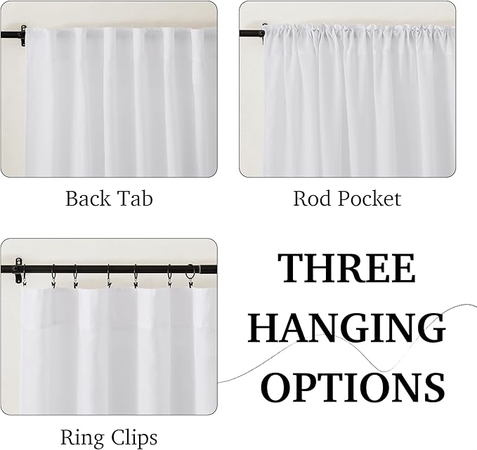 RYB HOME White Linen Curtains 84 inches Long, Semi Sheer Light Filtering Back Tab Breathable Window Curtains & Drapes for Bedroom Living Room Yoga Room, W 52 x L84 inches, 2 Panels Set