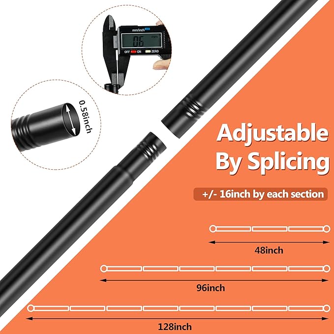 Curtain Rods No Drilling for Windows,5/8 Inch Diameter Drapey Pole with No Drill Curtain Rod Brackets (2PCS Black, 48 to 84")