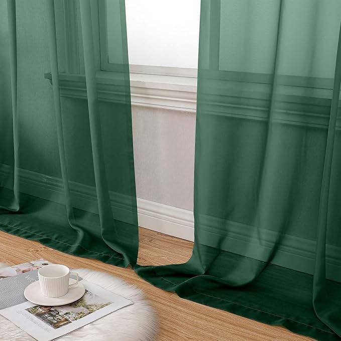 Hunter Green Sheer Curtains for Bedroom Living Room 96 Inches Long 2 Panels, Modern Airy Soft Lightweight Rod Pocket Light Filtering Sheer Curtains Drapes, Hunter Green, Each 42"Wx96"L Inch