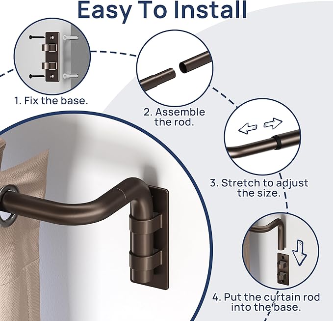 ENJOYBASICS Blackout Curtain rod for windows 48 to 84, Wrap Around Curtain Rods for Bedroom, Living Room, Adjustable from 30 to 86 Inches, Bronze