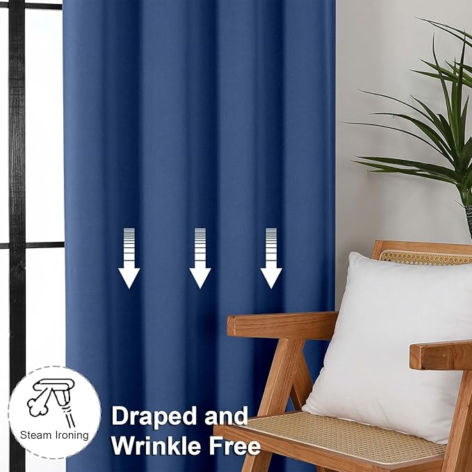 Simplebrand Ava Royal Blue Short Blackout Curtains for Bedroom 54 Inches Long 2 Panels Set, Solid Thermal Insulated, Energy Saving Window Treatment Curtains Blackout Drapes, W40 x L54 Inch, Royal Blue