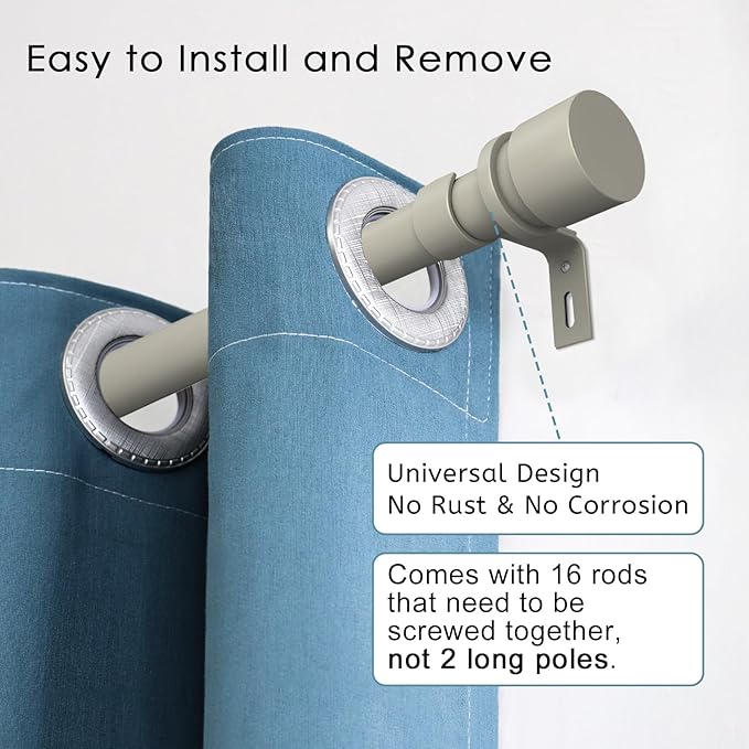 Byondeth Curtain Rods for Windows 16 to 240 Inches Adjustable Length 1 Inch Diameter Window Curtain Rod with Aluminium End Cap, Brushed Nickel