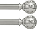 KAMANINA 1 Inch Curtain Rod Telescoping Single Drapery Rod 28 to 48 Inches (2.3-4 Feet), 2 Pack Antique Silver Curtain Rods for Windows 16 to 44 Inches, Netted Texture Finials