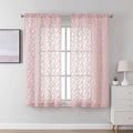 Lecloud Leia Blush Pink Sheer Curtains 45 Inch Length 2 Pcs, Rod Pockets Bedroom Curtains for Living Room Decor, Voile Light Filtering Jacquard Leaf Textured Drapes, Each Panel 28" W x 45" L