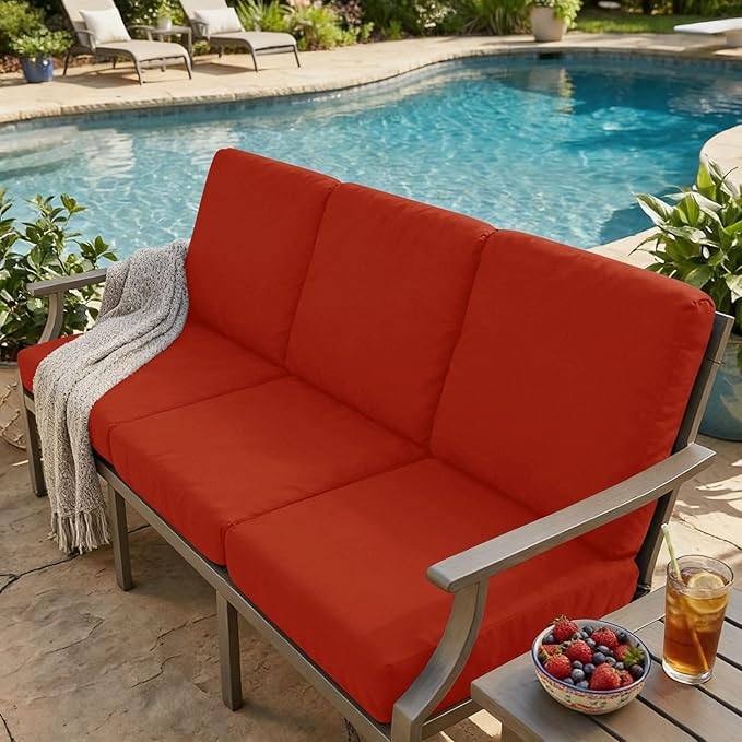 hyha Milk Silk Couch Cushion Covers, Soft Magic Sofa Covers Washable for 3 Cushion Couch, Stretch Sectional Outdoor Cushion Covers for Patio Furniture with Elastic Bottom(3 Packs, Rust)
