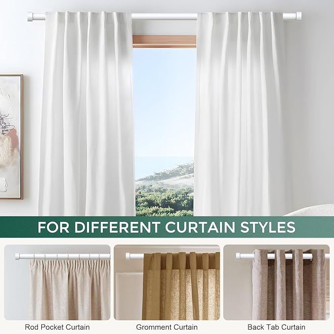 VOIIY 2 Pack Curtain Rods for Windows 28 to 48 Inch(1.5-5 Feet),White 1'' Diameter Drapery Rods with End Cap Style Design,Modern Adjustable Heavy Duty Curtain Rod,Size:30''-60''