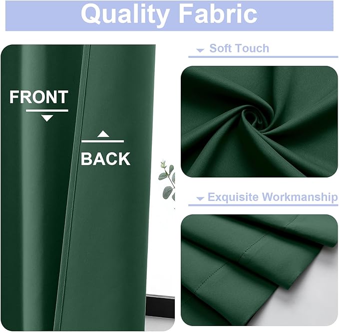 Simplebrand Ava Ever Green Blackout Curtains for Bedroom 63 Inch Length 2 Panels Set, Solid Thermal Insulated Privacy Living Room Window Treatment Curtains Blackout Drapes, W50 x L63 Inch