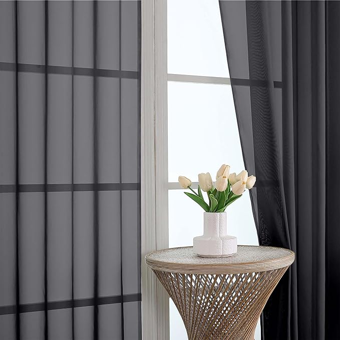 OWENIE Black Sheer Curtains 72 Inches Long 2 Panels Set, Transparent Voile Sheer Curtain for Living Room Bedroom Window Sliding Glass Door Treatment, 59 x 72 Inch, Black