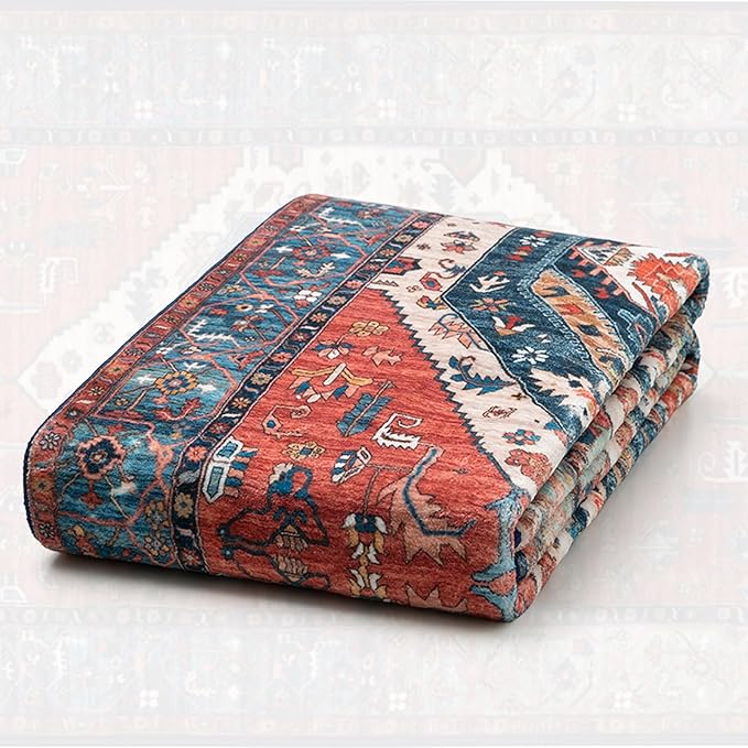 SERISSA 2x4 Boho Rugs for Entryway, Washable Non-Slip Kitchen Runner Rug, Ultra Soft Small Area Rug Vintage Rust Low-Pile Door Mat Indoor Entrance Carpet for Bedroom Hallway Laundry Room Bathroom