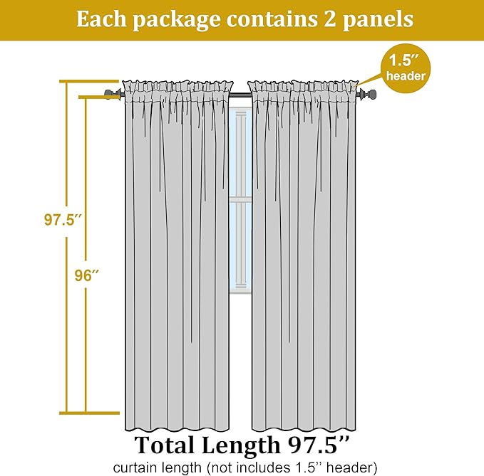 OWENIE Furman Ivory Sheer Curtains 96 inches Long for Bedroom Living Room 2 Panels Set, Light Filtering Soft Semi Sheer Jacquard Clip Farmhouse Curtains Rod Pocket Design, 40Wx96L inch