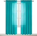 DWCN Turquoise Sheer Curtains Semi Transparent Voile Rod Pocket Curtains for Bedroom and Living Room, 52 x 84 inches Long, Set of 2 Panels