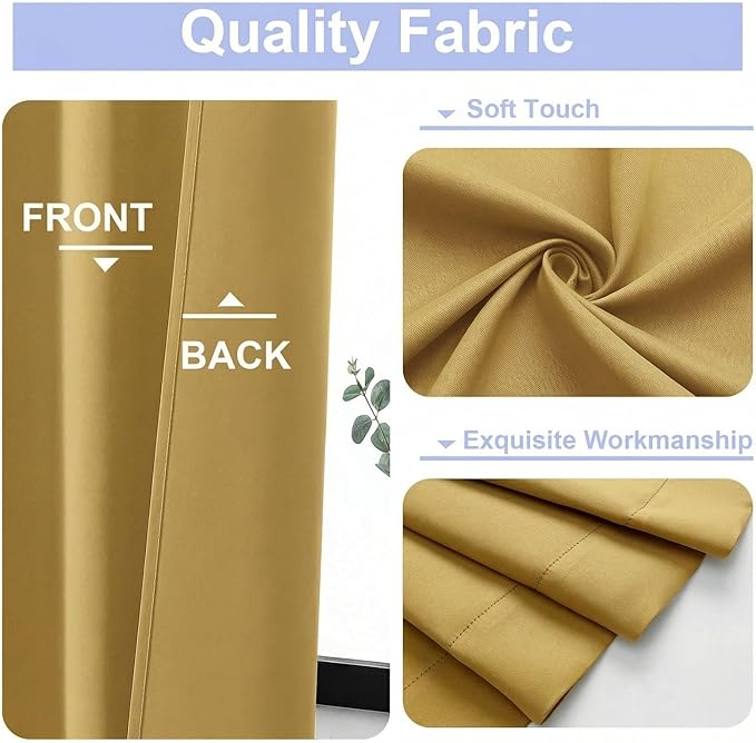 Simplebrand Ava Bright Gold Blackout Curtains for Bedroom 84 Inch Length 2 Panels Set, Solid Thermal Insulated Privacy Living Room Window Treatment Curtains Blackout Drapes, W50 x L84 Inch