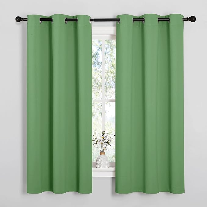 NICETOWN Froest Green Blackout Curtains 45 inches Length for Kitchen, 2 Panels, 29" Wide, Thermal Insulated Decoration Drapes for Small Window