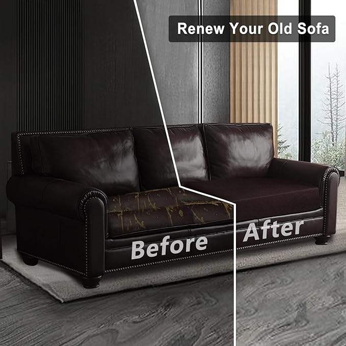 Leather Look Couch Cushion Covers Sofa Seat Slipcovers Sets Couches Furniture Protector for Sectional Armchair Loveseat Pets Kids Stretch Spandex Fabric (1 Cushion XL Sofa, Chocolate)