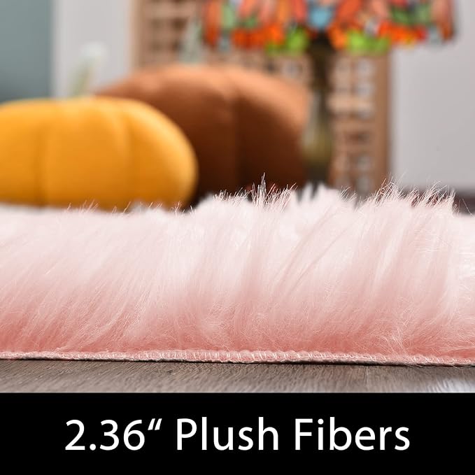 Latepis Pink Rugs for Living Room Shag 6x8 Faux Fur Sheepskin Rug for Sofa Bedroom Fluffy Washable Furry Plush Rug, Rectangle