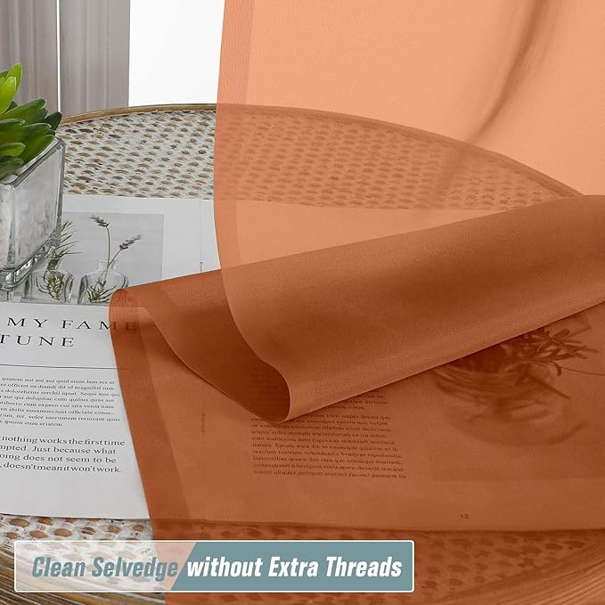 Orange Sheer Curtains for Window 72 inches Long 2 Panels Set, Soft Airy Modern Light Filtering Sheer Curtains for Living Room Bedroom, Dual Rod Pocket Solid Window Drapes, 2x42Wx72L inches