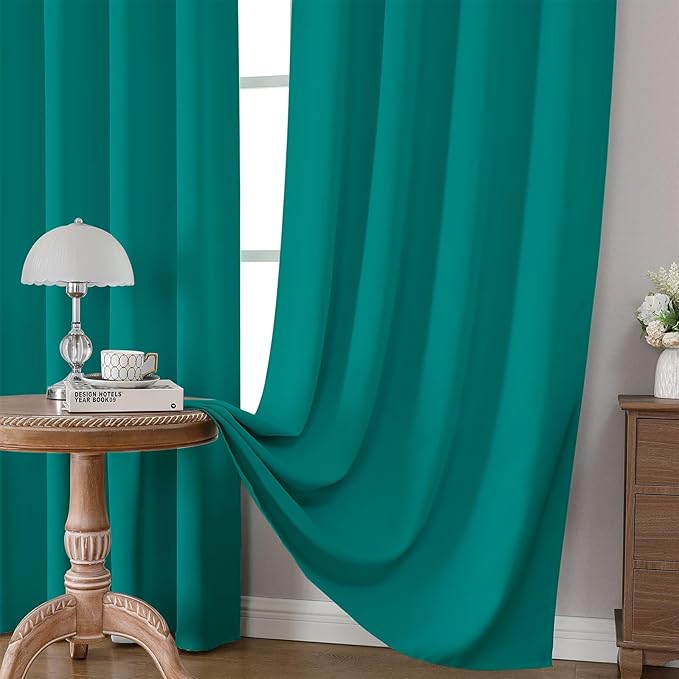 CUCRAF Turquoise Blackout Curtains 84 inch Length 2 Panels Set, Rod Pocket Room Darkening Drapes for Bedroom Living Room, Insulated Thermal Light Blocking Window Curtain (W52 x L84 Inch)