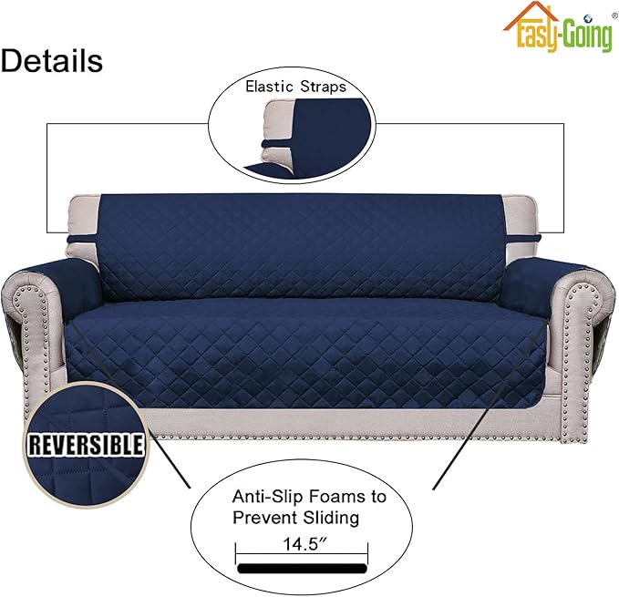 Easy-Going Sofa Slipcover Reversible Loveseat Sofa Cover Couch Cover for 2 Cushion Couch Furniture Protector with Elastic Straps for Pets Kids Dog Cat (Oversized Loveseat, Navy/Navy)