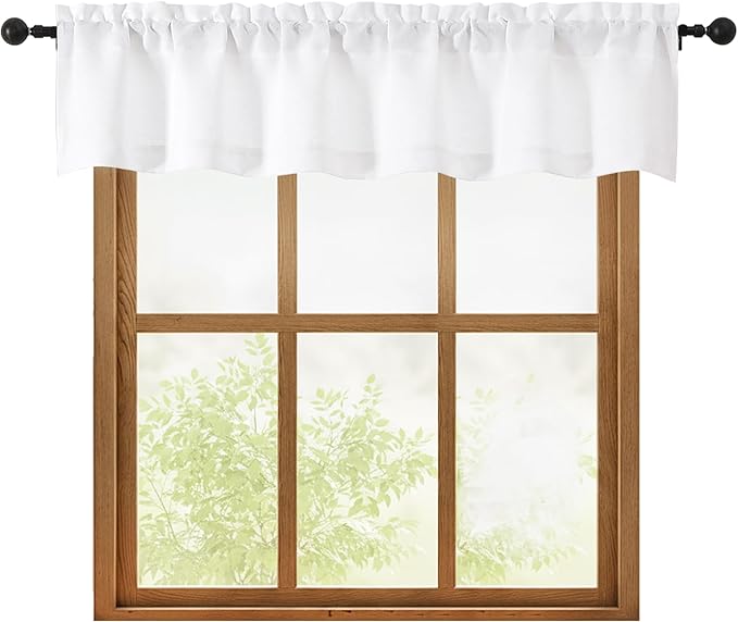 OWENIE White Valances for Windows 1 Pcs, Light Filtering Textured Farmhouse Short Small Valance Curtains for Bathroom Basement Living Room Bedroom, Rod Pocket Half Curtains for Windows, 60Wx12L Inch
