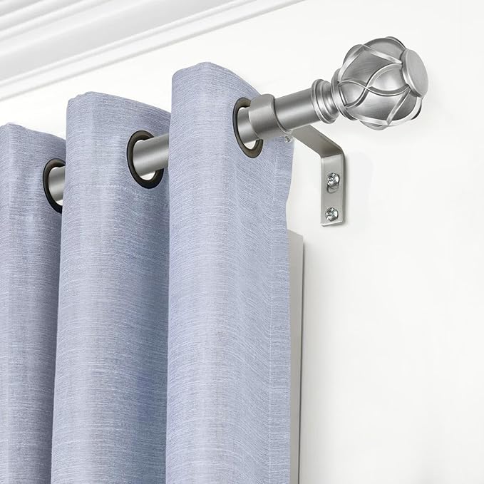 KAMANINA 1 Inch Curtain Rod Telescoping Single Drapery Rod 28 to 48 Inches (2.3-4 Feet), 2 Pack Antique Silver Curtain Rods for Windows 16 to 44 Inches, Netted Texture Finials
