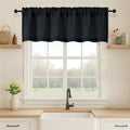 OVZME Black Valance for Windows, Light Filtering Faux Linen Textured Small Short Valance Kitchen Curtain, Dual Rod Pocket Top Short Window Curtain for Bathroom Basement Farmhouse, 1 Piece, 60Wx16L
