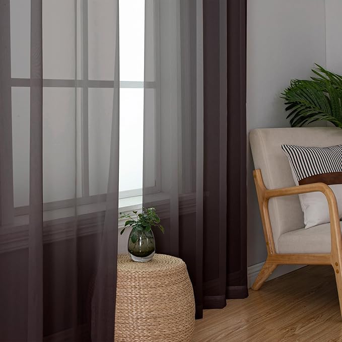 Lecloud Chocolate Sheer Curtains 84 Inches Long 2 Panels Set, Rod Pocket Transparent Window Drapes for Living Room, Lightweight Breathable Voile Bedroom Curtains Home Decor, Each Panel 42 X 84 Inch