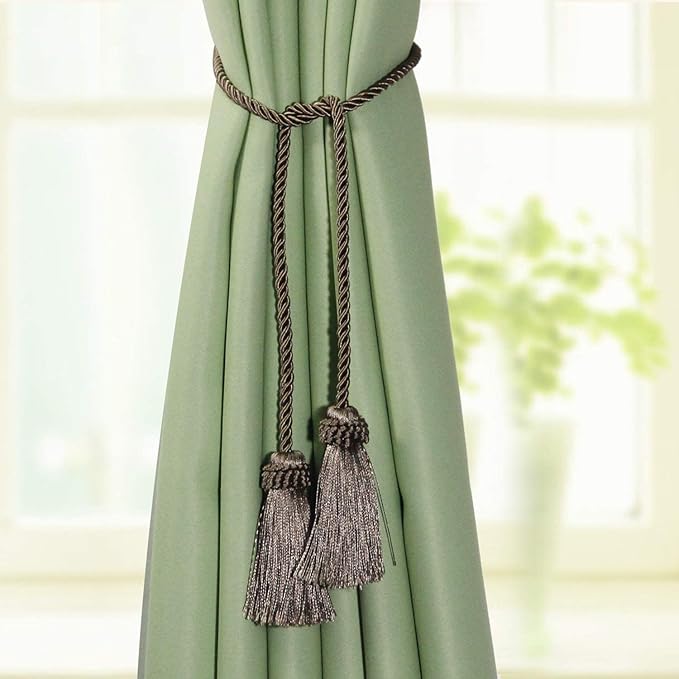 Fenghuangwu Curtain Tiebacks Handmade Decorative Curtain Holdbacks Rope with Tassel (flaxen, 6P)
