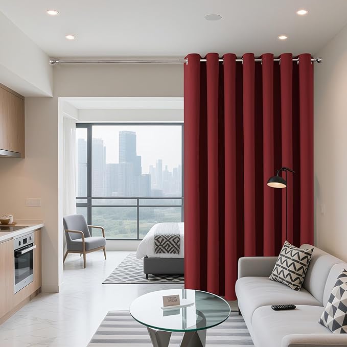 Joydeco Blackout Patio Sliding Door Curtains 108 Inches Long, Grommet Privacy Room Divider Curtains, Extra Wide Thermal Blackout Drapes for Bedroom Living Room (Burgundy Red, 80Wx108L, 1 Panel)