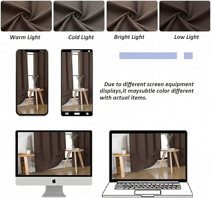 Simplebrand Ava Chocolate Blackout Curtains for Bedroom 84 Inch Length 2 Panels Set, Solid Thermal Insulated Privacy Living Room Window Treatment Curtains Blackout Drapes, W50 x L84 Inch, Chocolate