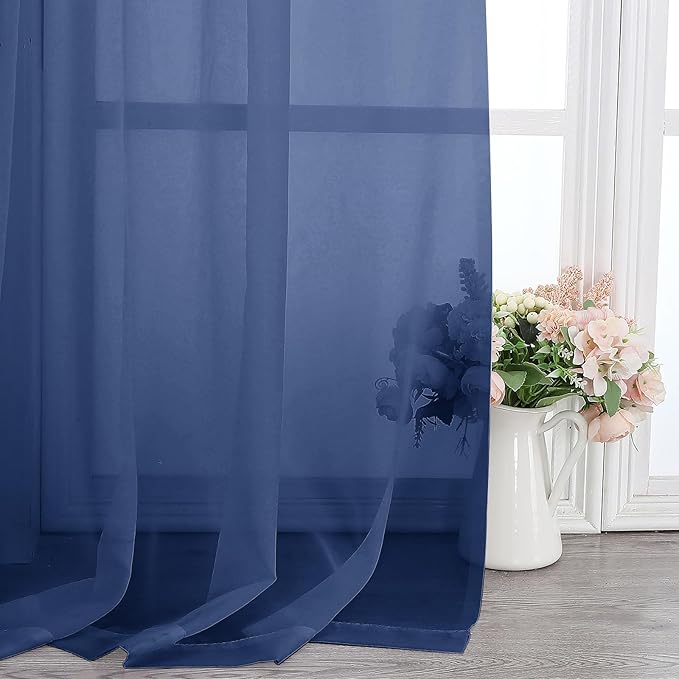 Lecloud Royal Blue Sheer Curtains 78 Inches Long 2 Panels Set, Privacy Light Filtering Drapes, Airy Solid Window Curtain with Rod Pocket for Living Room Bedroom Basement, Each Panel 42" W x 78" L