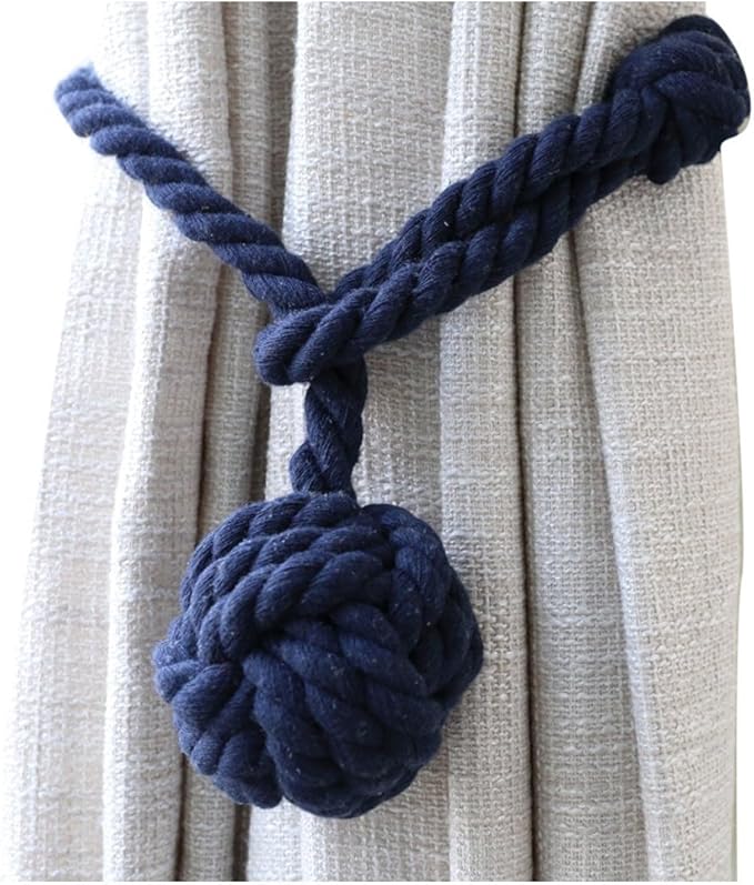 Melaluxe 2 Pack Curtain Tiebacks - Heavy Duty Curtain Rope Tieback, Handmade Rural Decorative Curtain Holdbacks (Navy Blue)