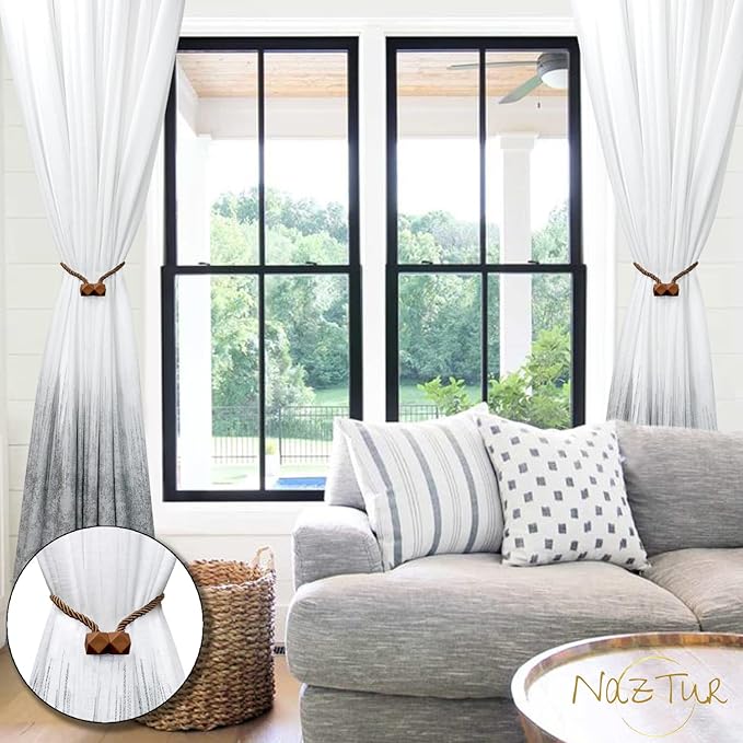 NazTur Magnetic Curtain Tiebacks- Upgrade 2022 with a Thicker Twist Rope & Strong Magnet Tieback Window Treatment Holdbacks Draperies Holders Decorative Drape Handmade Tie Back (Coffee Dark, 4)