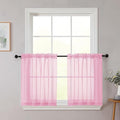 Kitchen Curtains 24 Inch Length Tier 2 Pieces, Pink Sheer Curtain Solid Soft Sheer Short Curtains for Windows, Cafe Bathroom Basement Rod Pocket Drapes, Pink, Each 42" Wx24 L Inches