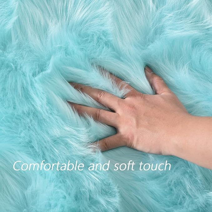 Latepis Light Blue Area Rug 6x9 Faux Fur Teal Rugs for Living Room Washable Shag Fluffy Rugs for Bedroom Dorm Fuzzy Soft Rug Home Decor Rectangle