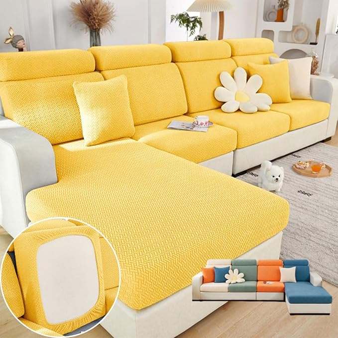 Soothing Home Sofa Covers, Sofa Hero Covers, Wear-Resistant Universal Couch Covers Washable Stretch Sectional Couch Cushion Covers (Yellow,Extra Large Seat Cover)