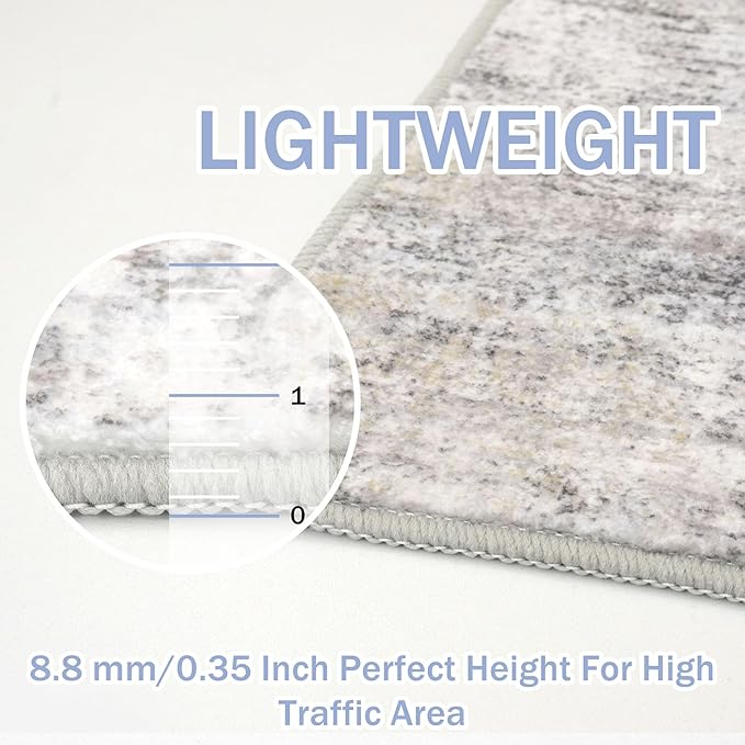 IOHOUZE Abstract Runner Rug 2x5 Ft Washable Runners for Hallways, Non Slip Kitchen Runner Printed Faux Wool Entryway Runner Indoor, Modern Abstract Floor Carpet for Hall Kitchen Bedroom, Grey Beige