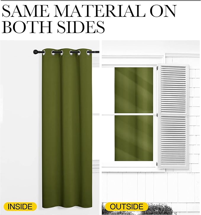 NICETOWN Olive Green Blackout Curtains 68 inches Length for Laundry Room, 2 Panels, 42" Wide, Thermal Insulated Decoration Drapes for Office Window
