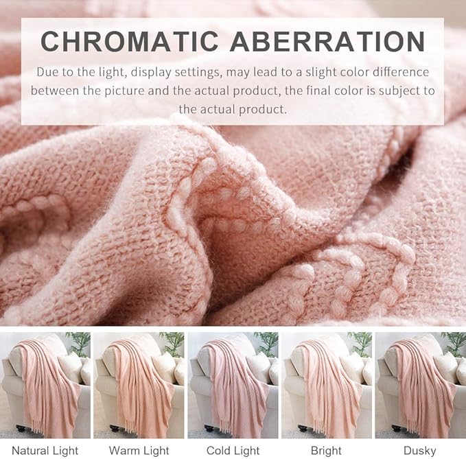 BOURINA Pink Throw Blanket 50 x90 Inches Throw Textured Solid Soft Sofa Throw Bed Runner Couch Cover Knitted Decorative Blanket Bed Runner