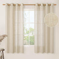 LAMIT Semi Sheer Linen Curtains 68 Inch Length for Bedroom, Light Filtering Window Drapes Bronze Grommet Linen Textured Panels for Living Room/Farmhouse, Linen, 52 x 68 Inch