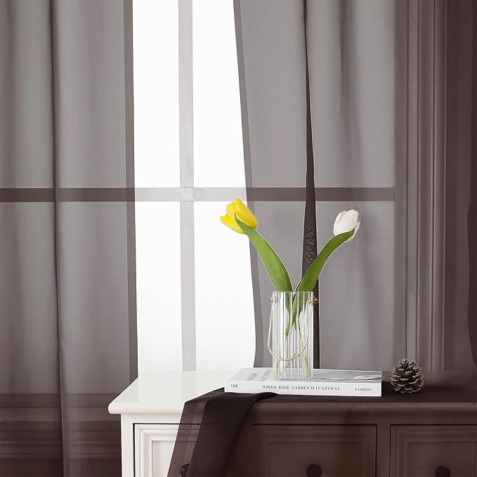 Lecloud Chocolate Sheer Curtains 84 Inches Long 2 Panels Set, Rod Pocket Transparent Window Drapes for Living Room, Lightweight Breathable Voile Bedroom Curtains Home Decor, Each Panel 42 X 84 Inch