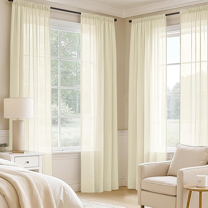 MIULEE Light Cream Sheer Curtains 84 Inches Long, 4 Panels Set, Light Filtering Rod Pocket Voile Drapes for Living Room and Bedroom, Airy Soft Fabric Window Treatments, 42 x 84 Inches