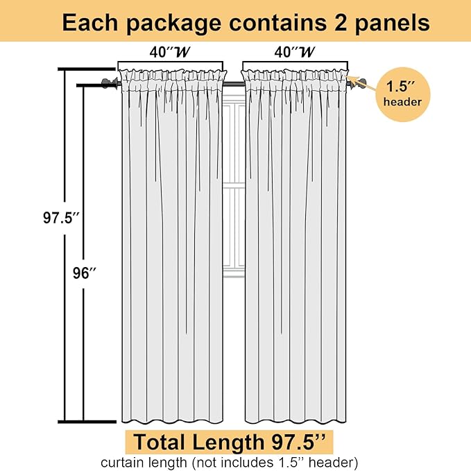 Lecloud Sheer Curtain Panels Set 96" Inches Long, Solid Voile Light Filtering Airy Curtains Window Treatment Drapes for Living Room, 2 Panels Elegant Bedroom Sheer Curtains, Charcoal Grey, 40" Wx96 L