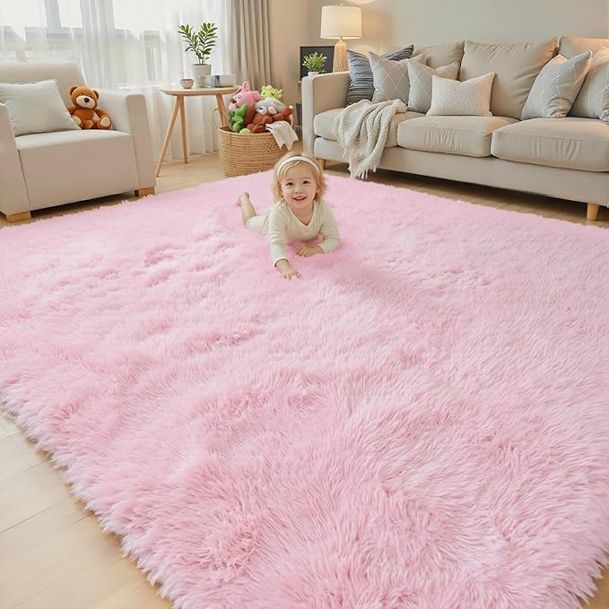 Area Rugs 10x14 Living Room, Shaggy Carpet Soft Plush Furry Bedside Rug Large Area Rugs for Bedroom Kids Girls Boys Home Decor Anti Slip(10 x 14, Pink)