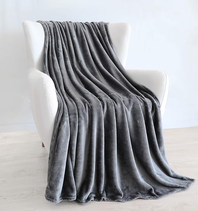 TASTHROW Large Flannel Fleece Throw Blanket, 50×70 Inch - Cozy Lightweight Thick Blanket - All Seasons Suitable for Women, Men and Kids (Two Pack, Grey)