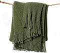 lifein Throw Blanket for Couch, Soft Green Boho Decor Bed Throw,Cozy Knitted Chenille Farmhouse Lightweight Throw(Olive Green,50 * 60")